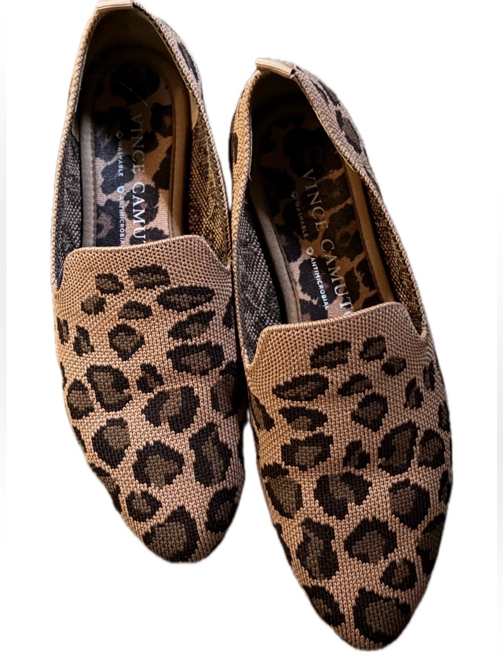 Vince Camuto Washable Leopard Print Knit Slip-on Flats